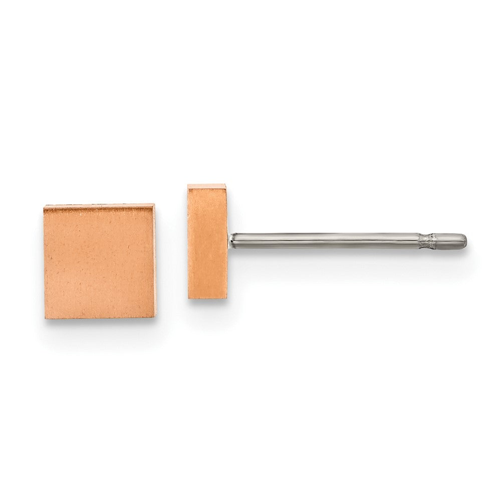 TBE135 Chisel Titanium Brushed Rose IP-plated Square Post Earrings