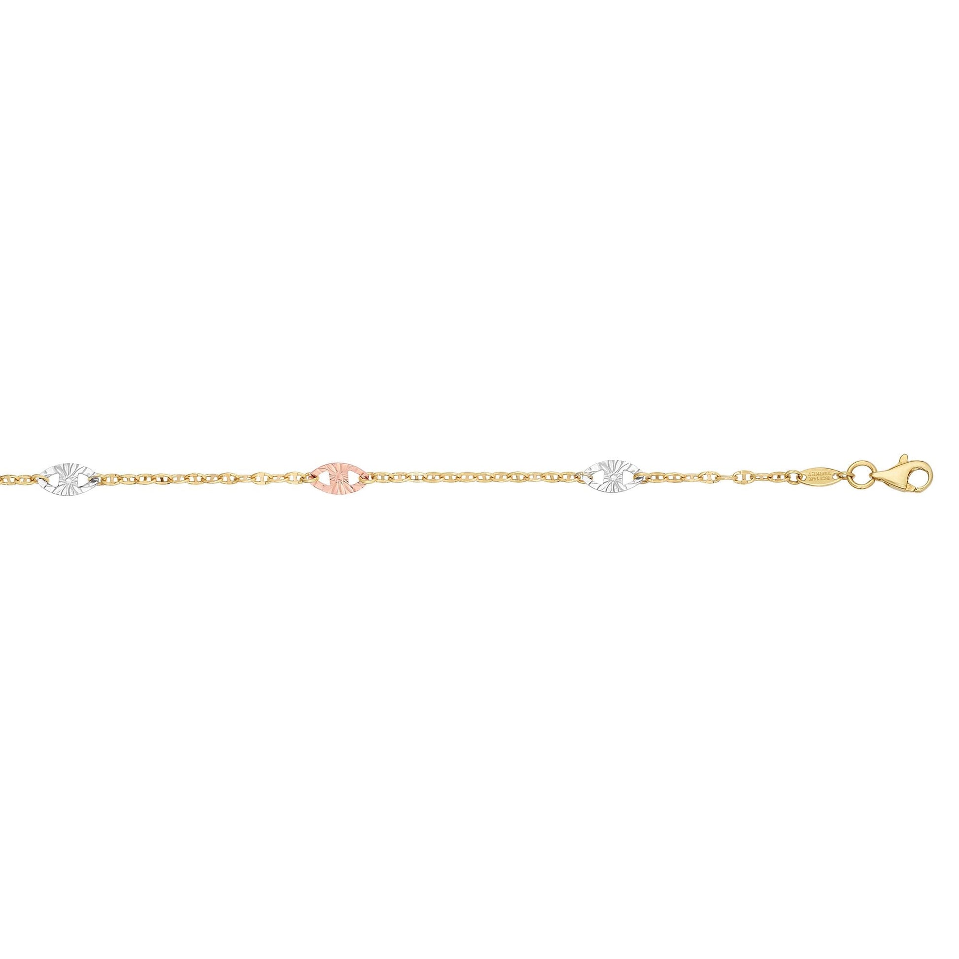 Royal Chain 14K Tri-color Gold Diamond Cut Anklet TCANK1444