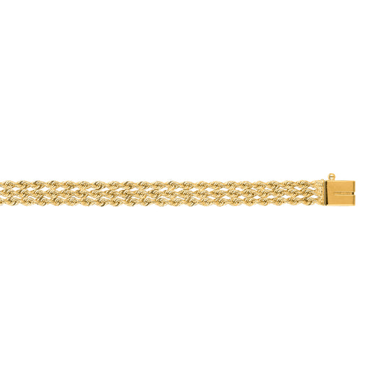 14K Gold 5.9mm Triple Row Rope Chain Bracelet