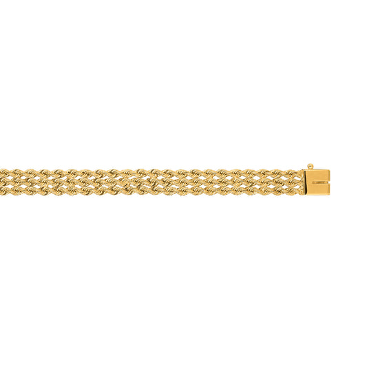 14K Gold 7.2mm Triple Row Rope Chain Bracelet