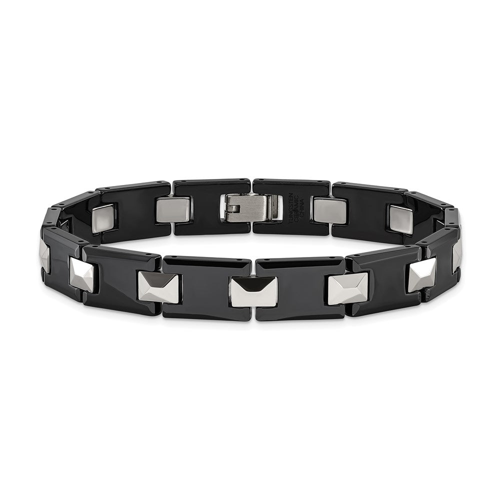 Chisel Tungsten and Black Ceramic Polished 8.5 inch Bracelet TUB128-8.5