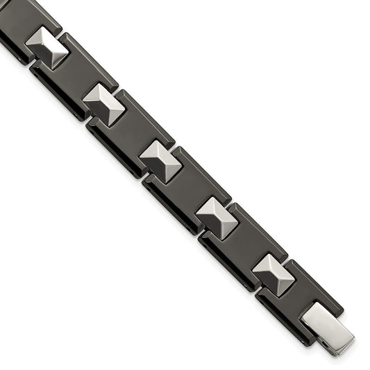 Chisel Tungsten and Black Ceramic Polished 8.5 inch Bracelet TUB128-8.5