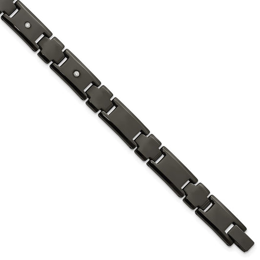 Chisel Tungsten Polished Black IP-plated 1/10 carat Diamond 9 inch Bracelet TUB129-9