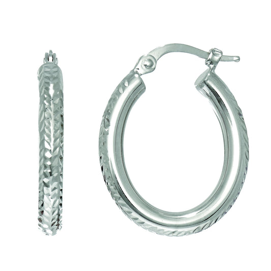 Royal Chain 14K Gold Hinged Oval Diamond Cut Hoop Earring ER1036
