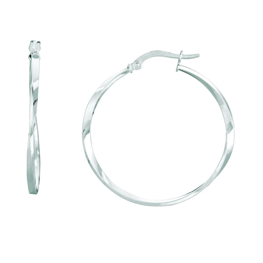 Royal Chain 14K White Gold Twisted Hoop Earring WER1819