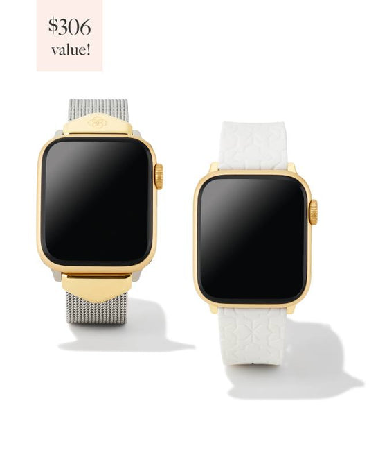 Mia and Filigree Watch Band Gift Set in Two Tone Stainless Steel and White Silicone 9608858825