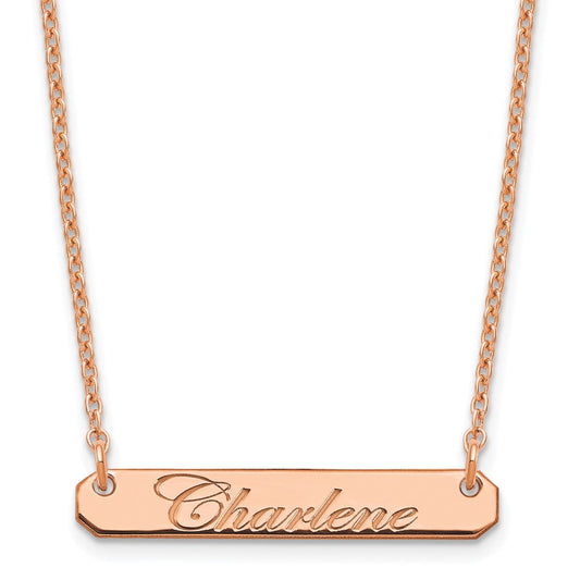 Sterling  Silver/Rose-plated Small EDWARDIAN SCRIPT Bar Necklace XNA1215RP