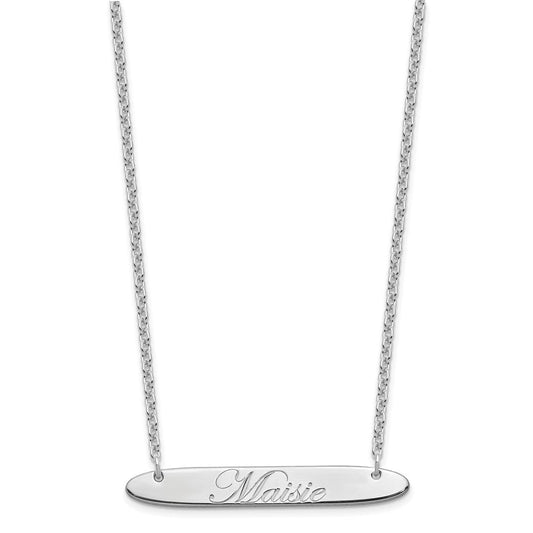 SS/Rhodium-plated Medium Oblong EDWARDIAN SCRIPT Bar Necklace XNA1221SS