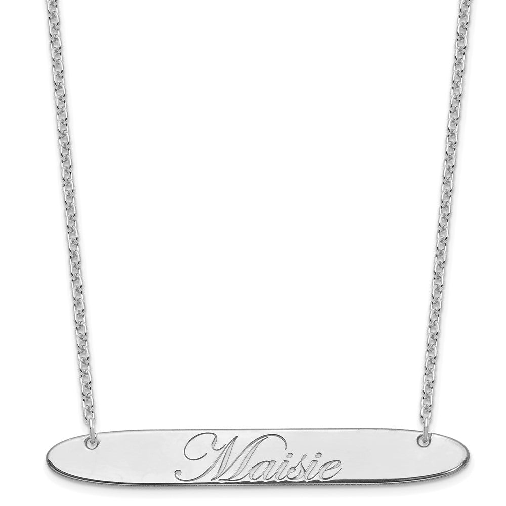 SS/Rhodium-plated Large Oblong EDWARDIAN SCRIPT Bar Necklace XNA1226SS