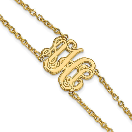 SS/Gold-plated Double Chain Etched Monogram Bracelet XNA1264GP
