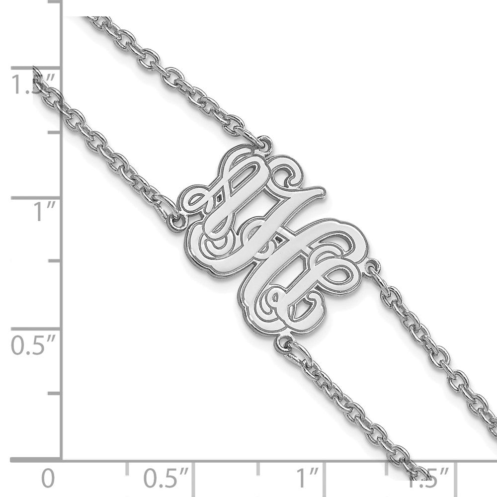 SS/Rhod-plated Double Chain Etched Monogram Bracelet XNA1264SS