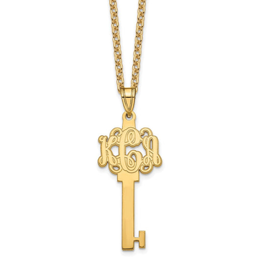 Sterling Silver/Gold-plated Etched Monogram Key Necklace XNA557GP