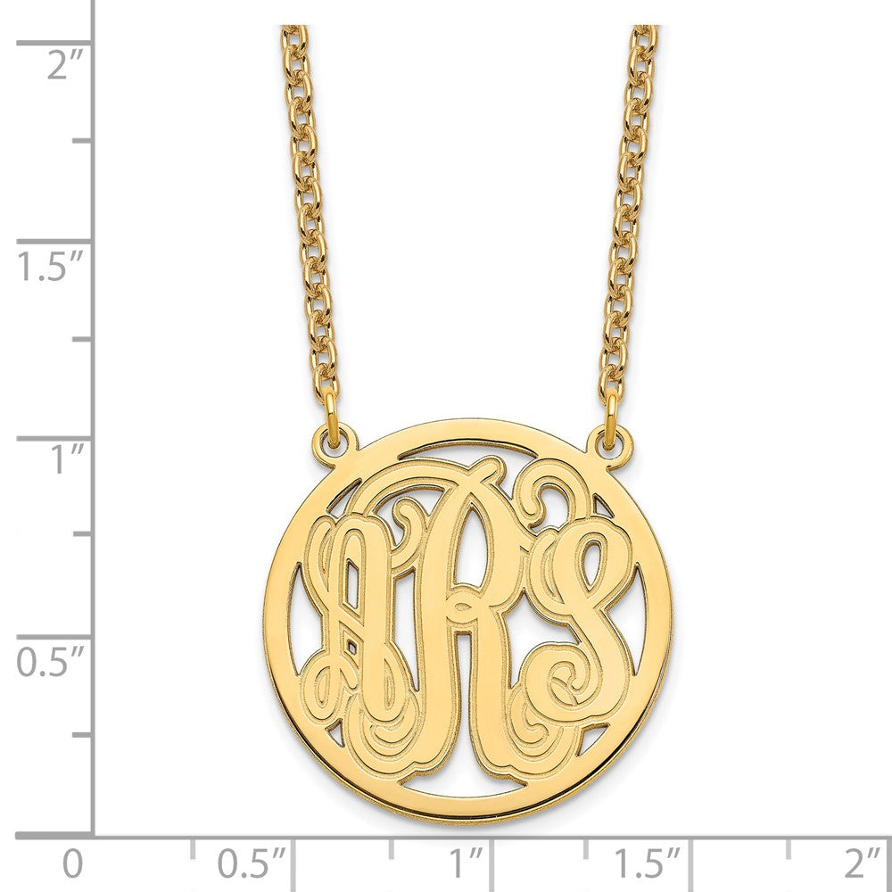 Sterling Silver/Gold-plated Etched Round Monogram Necklace XNA566GP