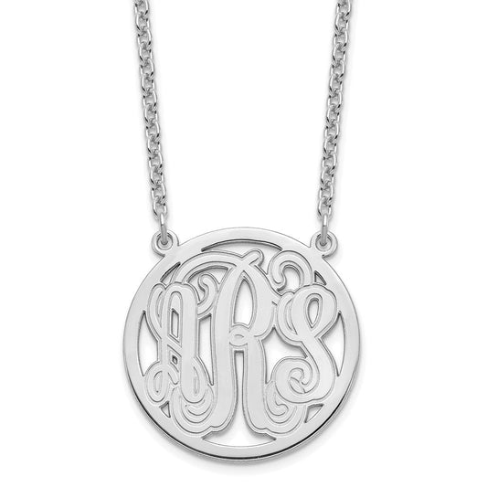 Sterling Silver/Rhodium-plated Etched Round Monogram Necklace XNA566SS