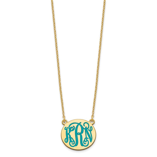 Sterling Silver/Gold-plated Small Round Epoxy Monogram Necklace XNA583GP