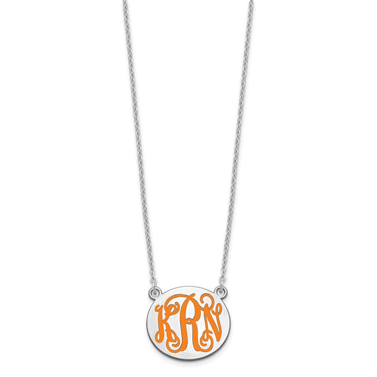 SS/Rhodium-plated Small Round Epoxy Monogram Necklace XNA583SS