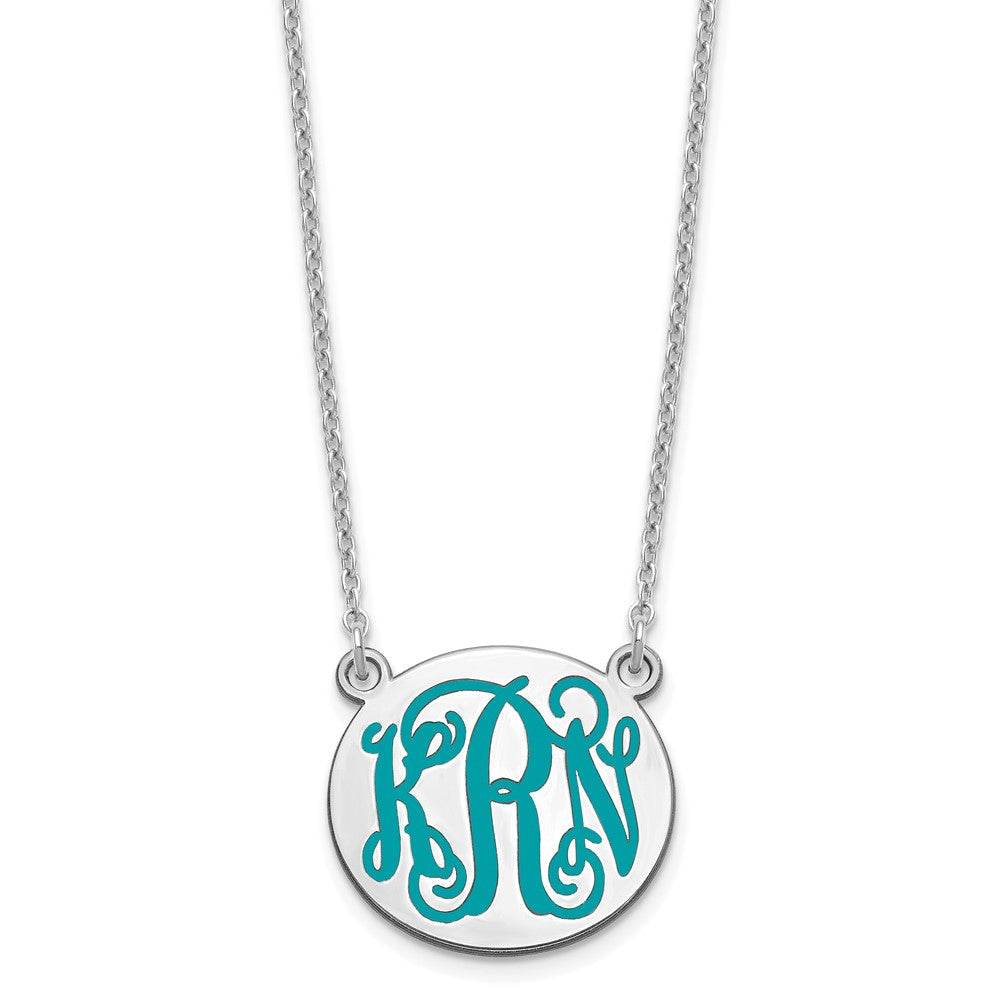 SS/Rhodium-plated Small Round Epoxy Monogram Necklace XNA583SS
