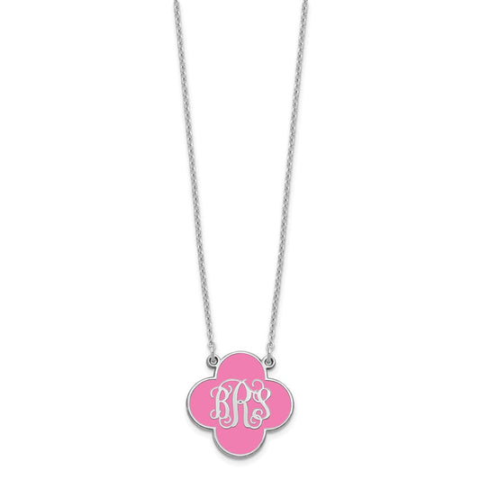 Sterling Silver/Rhodium-plated Clover Monogram w/Epoxy Necklace XNA602SS