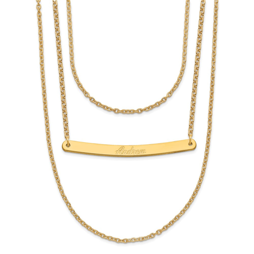 Sterling Silver/Gold-plated Brushed 3 Chain 1 Bar Necklace XNA651GP