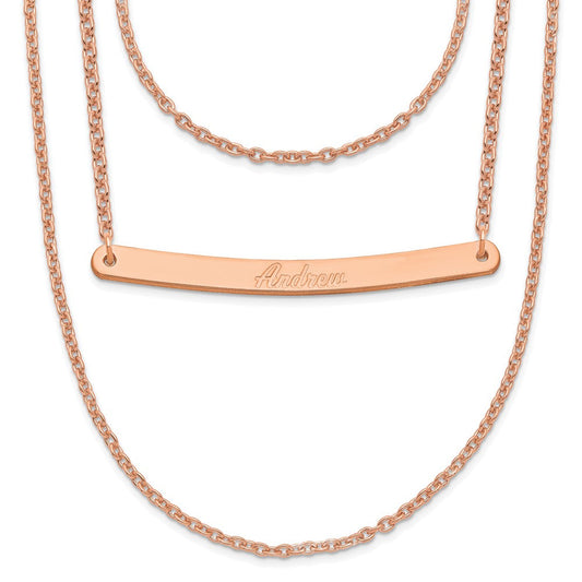Sterling Silver/Rose-plated Brushed 3 Chain 1 Bar Necklace XNA651RP