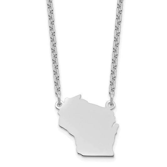 Sterling Silver/Rhodium-plated Wisconsin State Necklace XNA706SS-WI