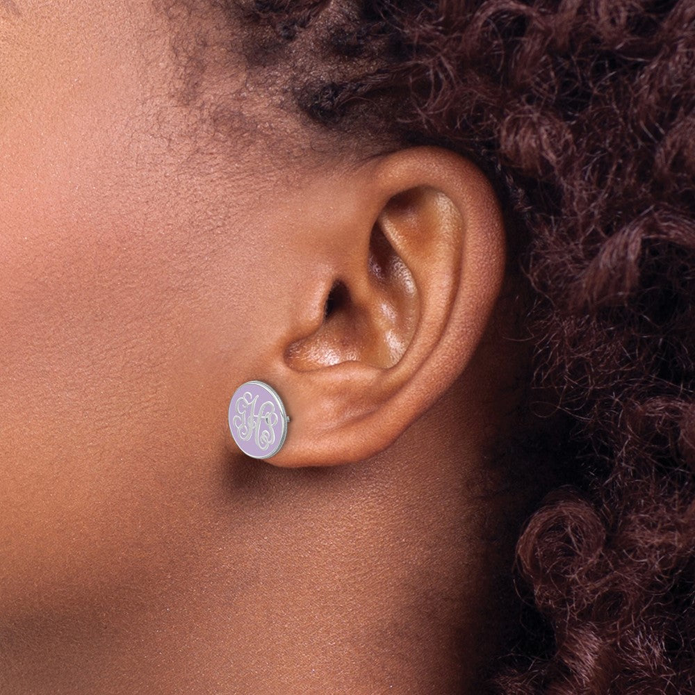 XNE32SS SS/Rhodium-plated Round Monogram w/Epoxy Post Earrings