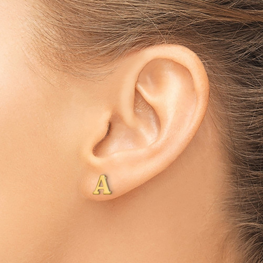 XNE46GP_A Sterling Silver Gold-plated Letter A Initial Post Earrings