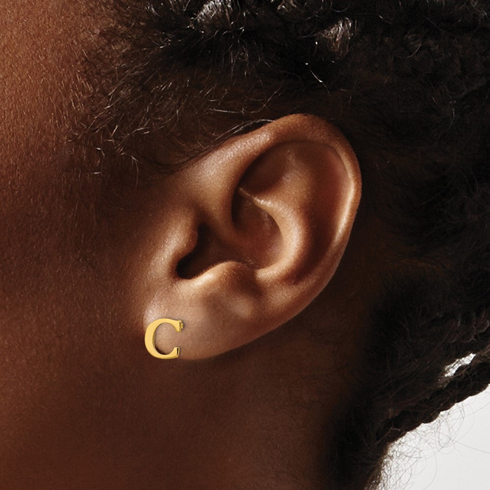 XNE46GP_C Sterling Silver Gold-plated Letter C Initial Post Earrings