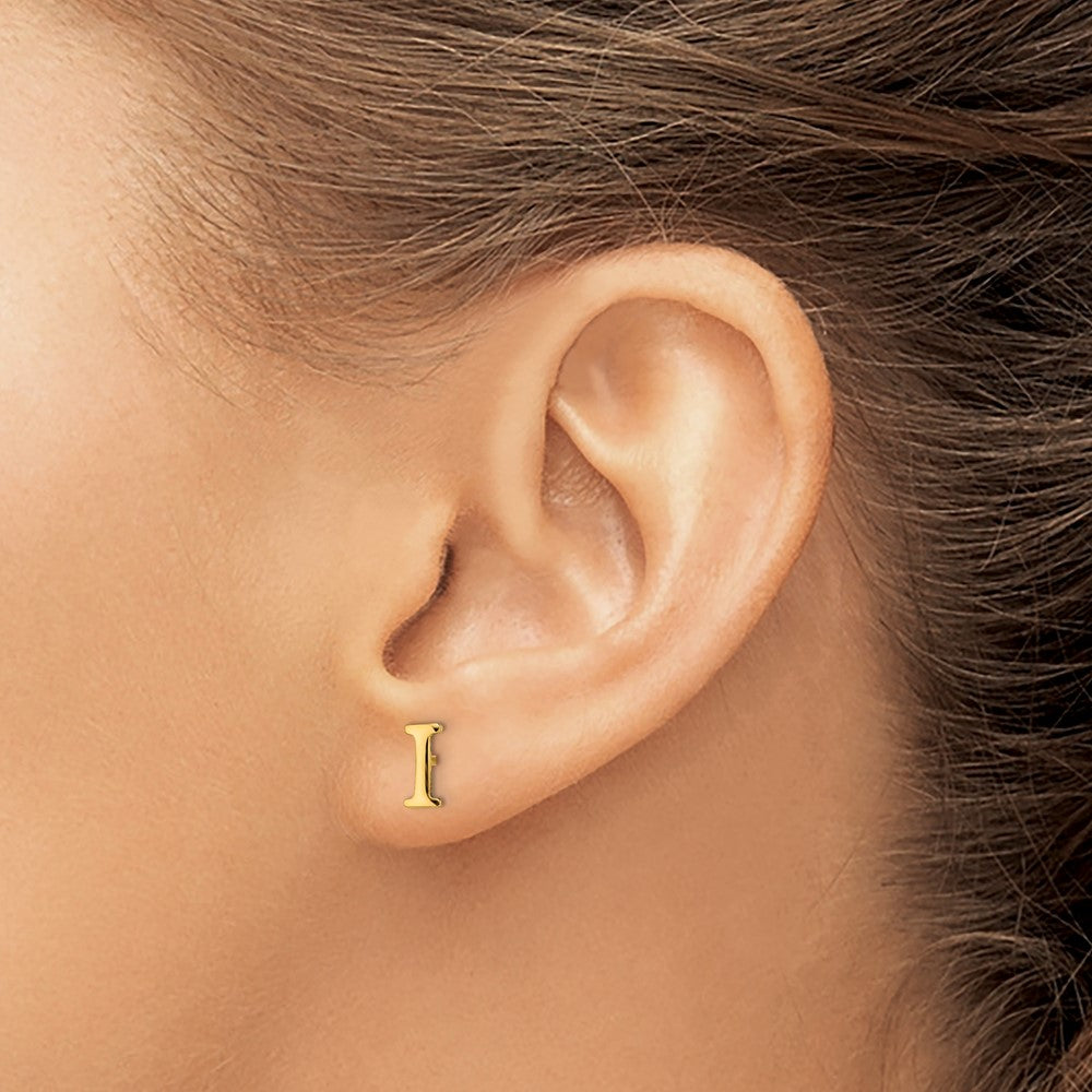 XNE46GP_I Sterling Silver Gold-plated Letter I Initial Post Earrings