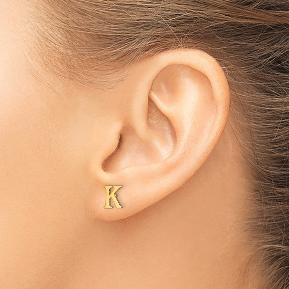XNE46GP_K Sterling Silver Gold-plated Letter K Initial Post Earrings
