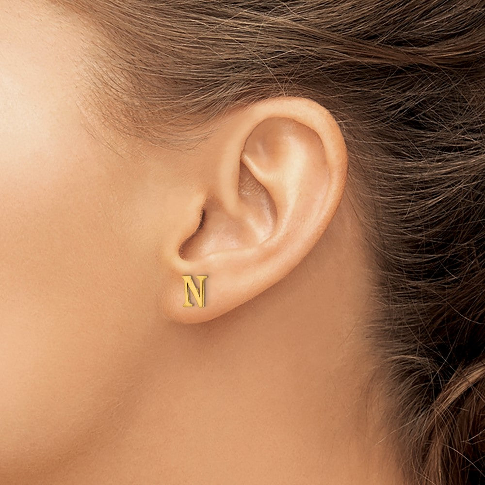 XNE46GP_N Sterling Silver Gold-plated Letter N Initial Post Earrings
