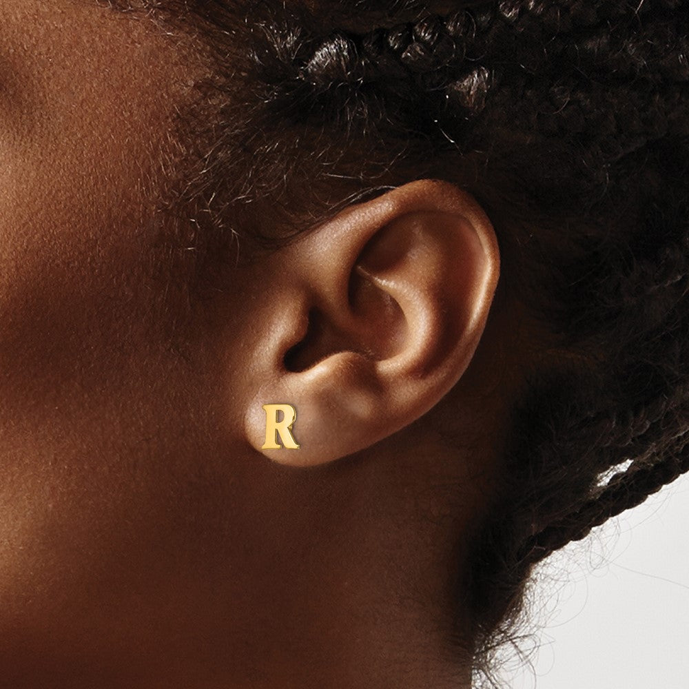 XNE46GP_R Sterling Silver Gold-plated Letter R Initial Post Earrings