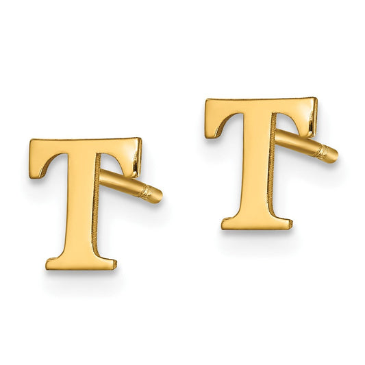 XNE46GP_T Sterling Silver Gold-plated Letter T Initial Post Earrings