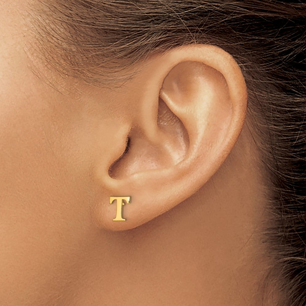 XNE46GP_T Sterling Silver Gold-plated Letter T Initial Post Earrings