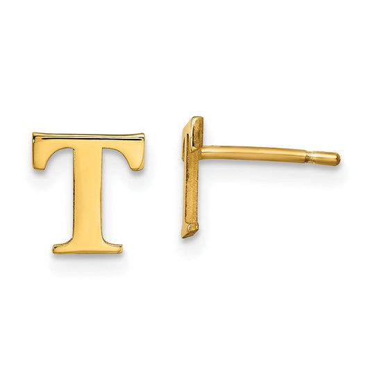 XNE46GP_T Sterling Silver Gold-plated Letter T Initial Post Earrings