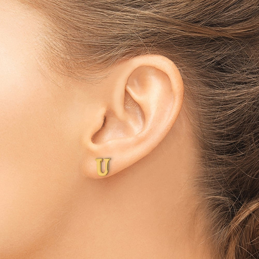XNE46GP_U Sterling Silver Gold-plated Letter U Initial Post Earrings