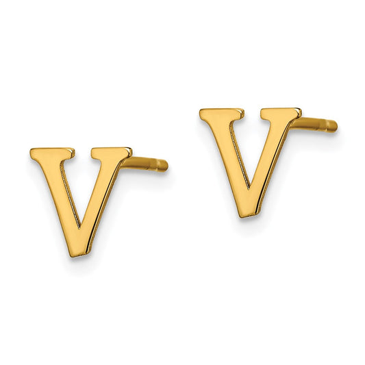 XNE46GP_V Sterling Silver Gold-plated Letter V Initial Post Earrings