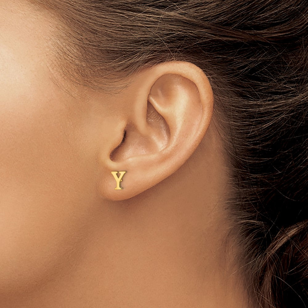 XNE46GP_Y Sterling Silver Gold-plated Letter Y Initial Post Earrings