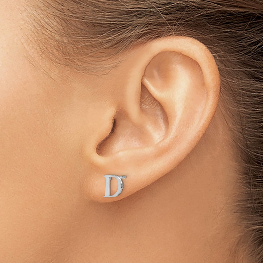 XNE46SS_D Sterling Silver Rhodium-plated Letter D Initial Post Earrings