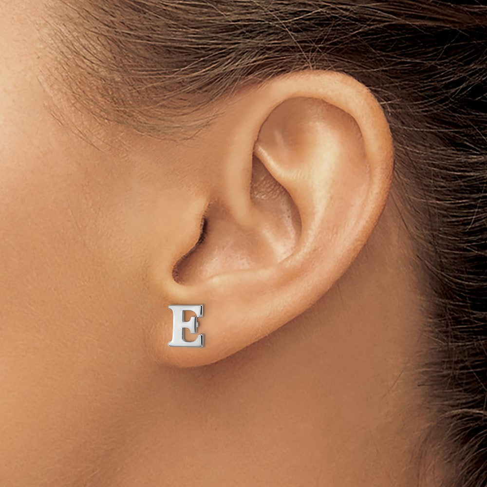 XNE46SS_E Sterling Silver Rhodium-plated Letter E Initial Post Earrings