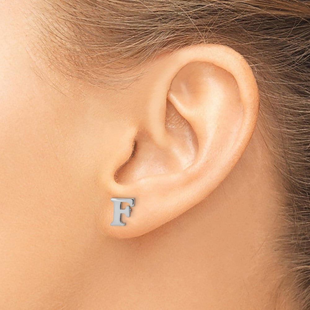 XNE46SS_F Sterling Silver Rhodium-plated Letter F Initial Post Earrings