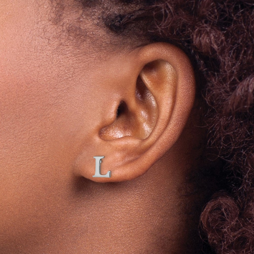 XNE46SS_L Sterling Silver Rhodium-plated Letter L Initial Post Earrings