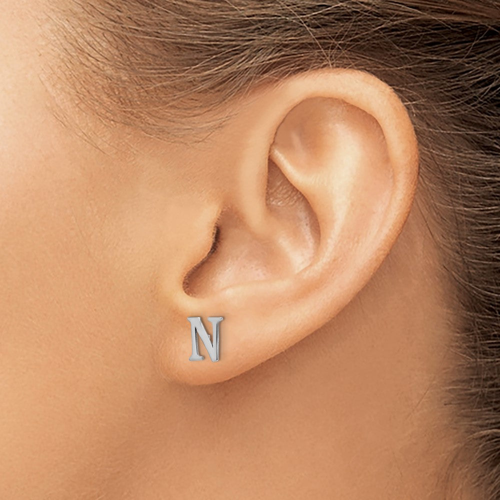 XNE46SS_N Sterling Silver Rhodium-plated Letter N Initial Post Earrings