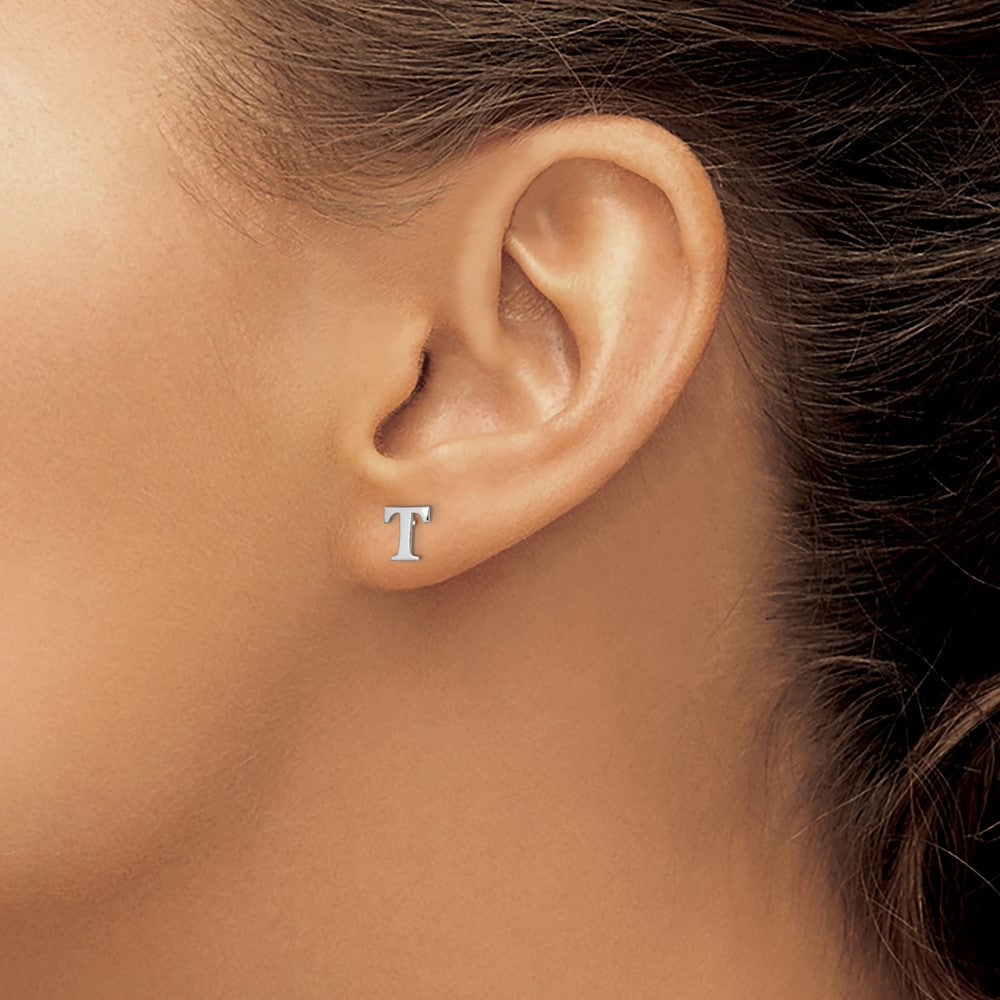 XNE46SS_T Sterling Silver Rhodium-plated Letter T Initial Post Earrings