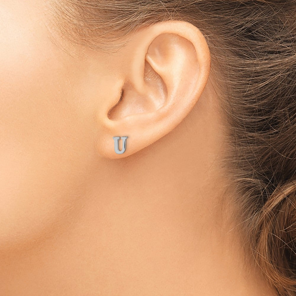XNE46SS_U Sterling Silver Rhodium-plated Letter U Initial Post Earrings