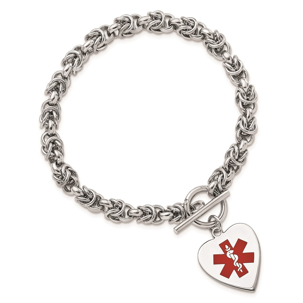 Sterling Silver RH-pltd Engraveable Enamel Heart Medical ID Bracelet XSM101