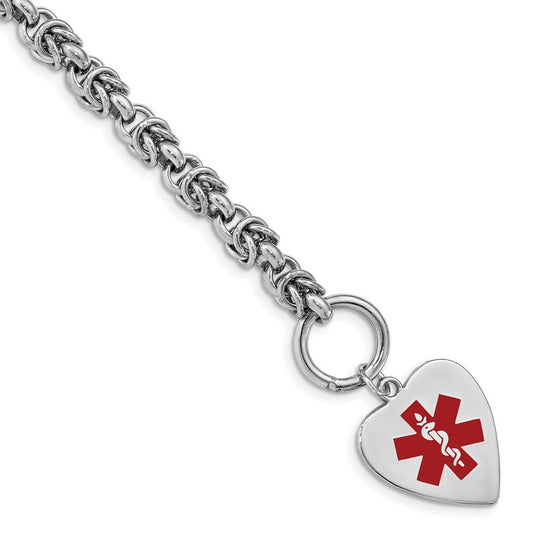Sterling Silver RH-pltd Engraveable Enamel Heart Medical ID Bracelet XSM101