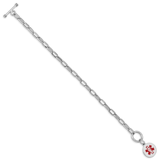 Sterling Silver Rhodium Engraveable Enamel Disc Medical ID Bracelet XSM114