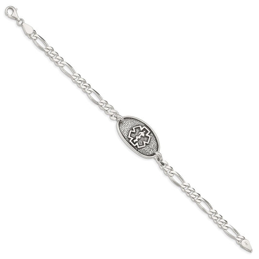 Sterling Silver Antiqued / Polished Medical Bracelet XSM157