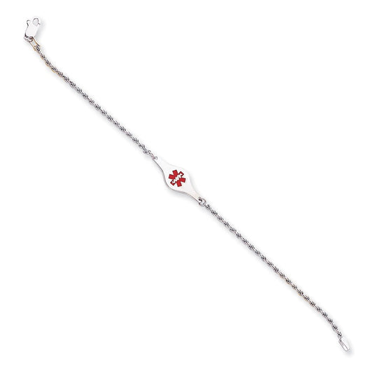 Sterling Silver Rhodium-plated Medical ID Rope Link Bracelet XSM40